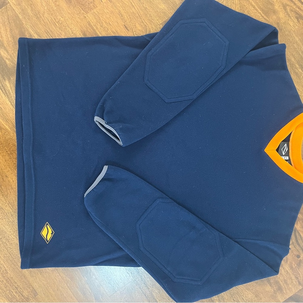 Navy Blue Fleece Pullover with Orange Trim
